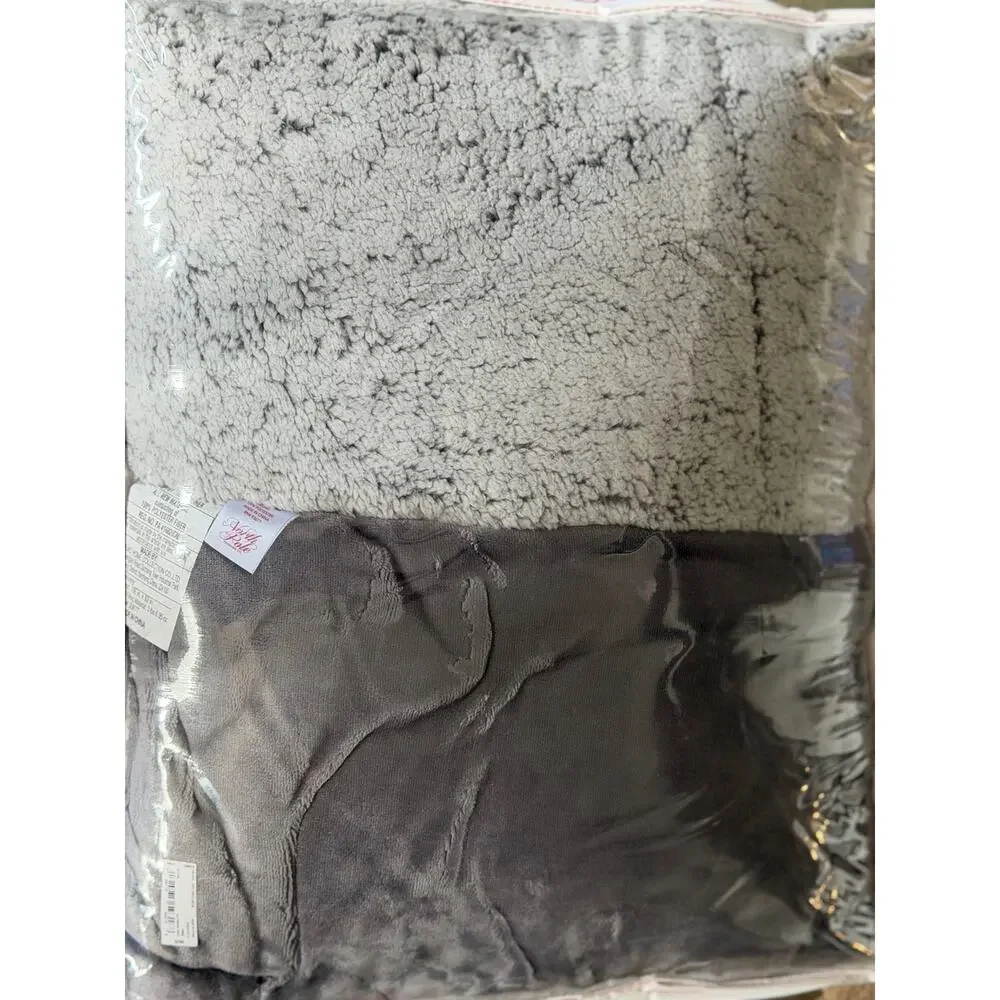 NEW! North Pole Solid Faux Mink To Faux Sherpa Reversible Comforter King Gray